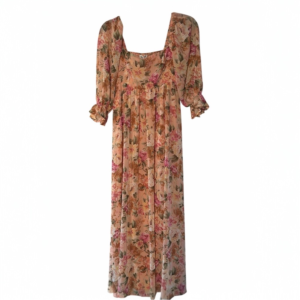 Floral Smocked Maxi Dress XS Romantic Cottagecore Puff Sleeve NWT